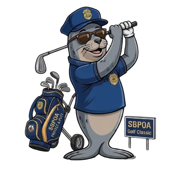 Seal mascot golfing